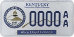 Kentucky Alice Lloyd College licesne plate